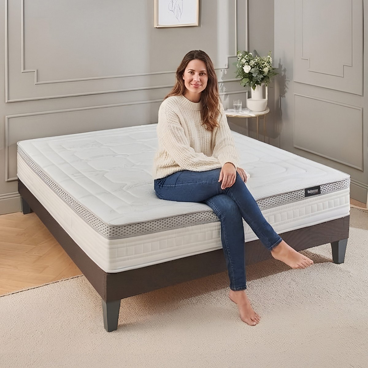 Matelas Hybride 28 cm CONCORDE II - Accueil équilibré, soutien ferme blanc, BELLECOUR