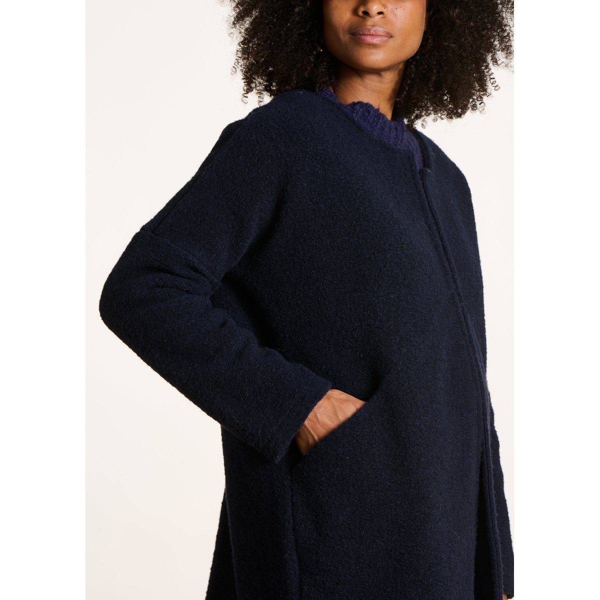 Manteau mi-saison en laine mélangée marine, LA FEE MARABOUTEE