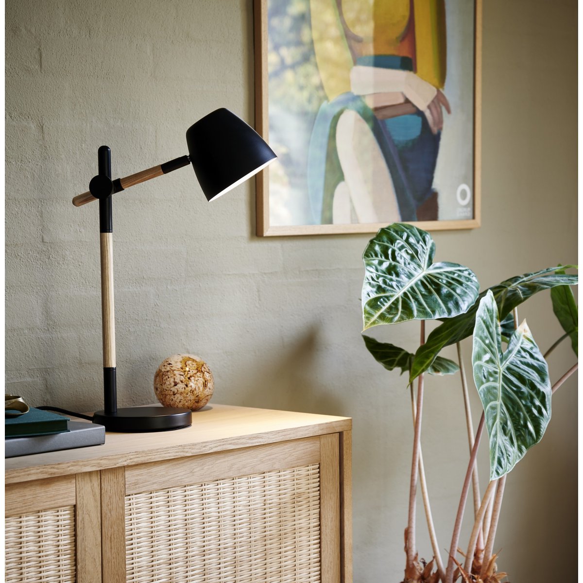 Lampe à poser tête d'éclairage orientable en métal et bois, THEO noir, NORDLUX