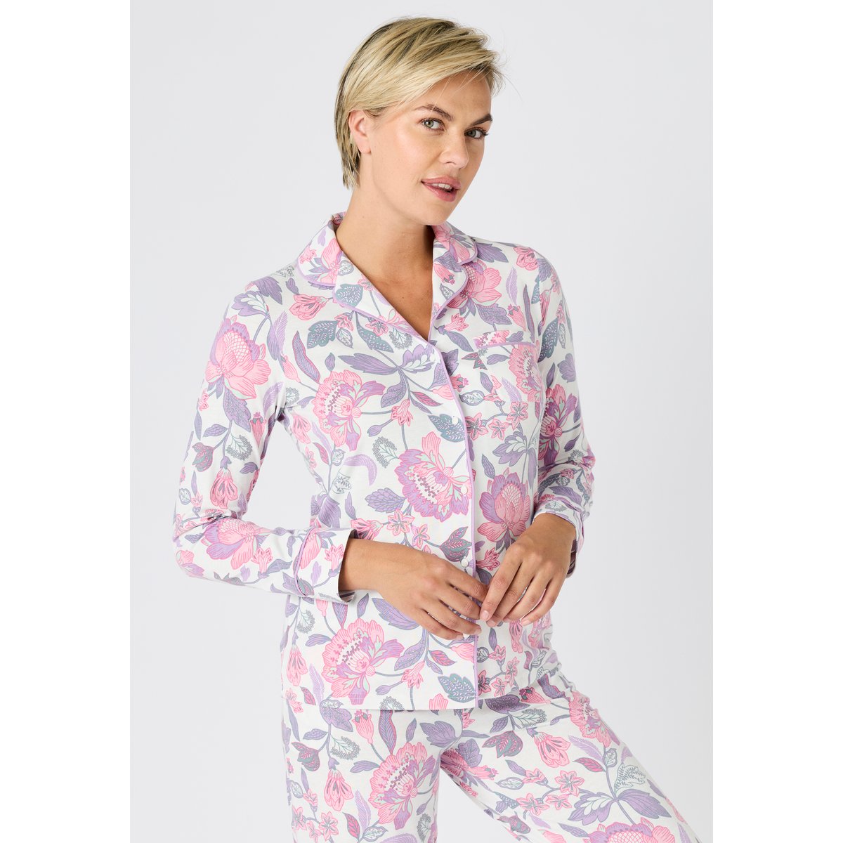 Ensemble de pyjama manches longues rose fleurs indiennes, DAMART