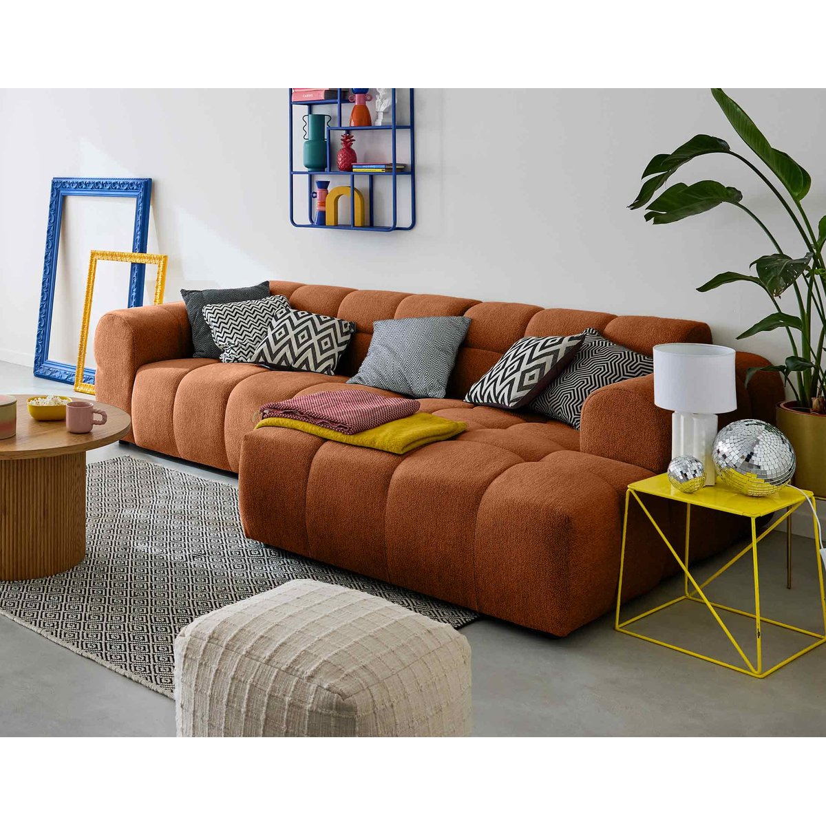 Canapé d'angle droit 4 places, tissu texturé, RAY rouille, BEST MOBILIER