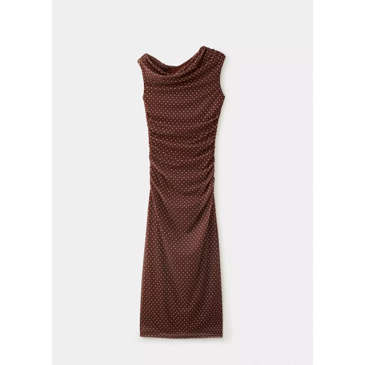 Robe midi ajustée à pois marron, MANGO