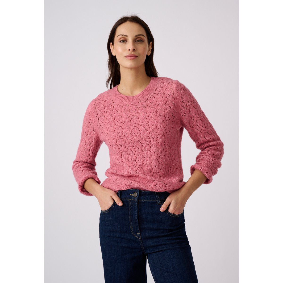 Pull ajouré mélange laine et alpaga vieux rose, DAMART