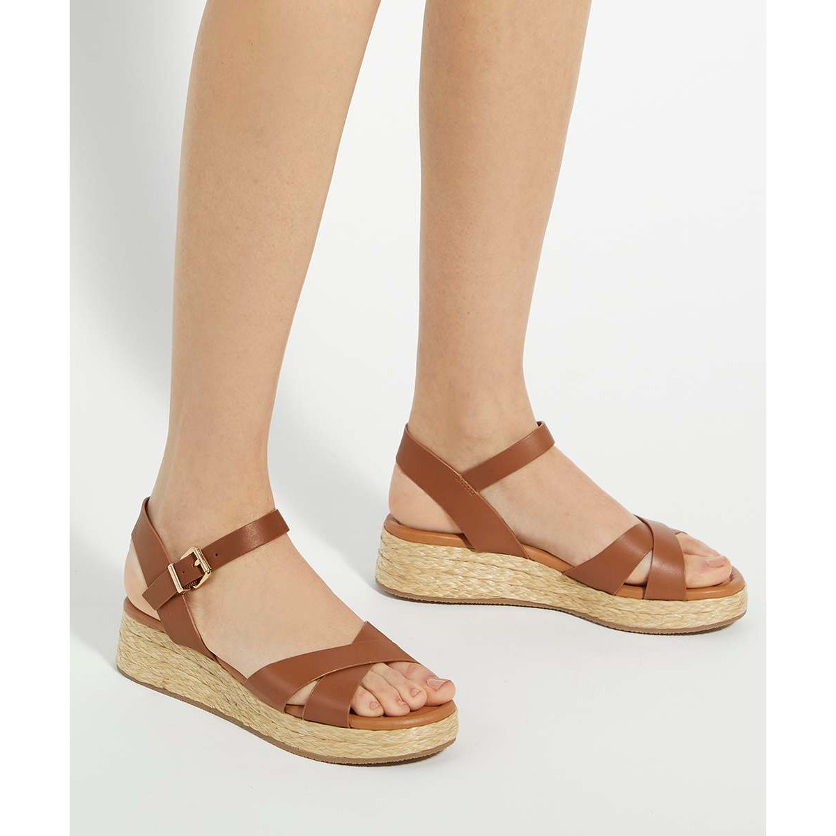 Sandales à plateformes en cuir raphia - LITTLETON tan-leather, DUNE LONDON