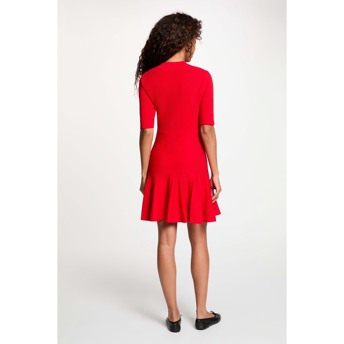Robe tricot plissée rouge, MORGAN