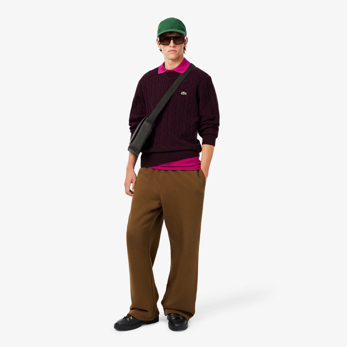 Pull torsadé en laine col rond marron-3ke, LACOSTE