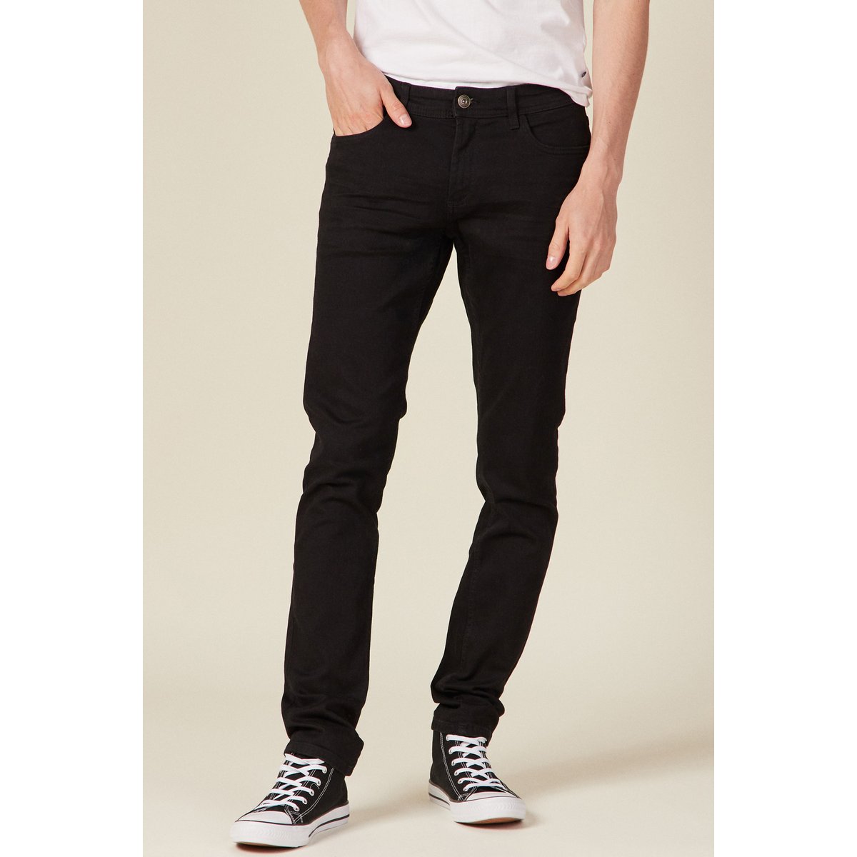 Jeans slim stretch longueur 34 denim noir, BONOBO
