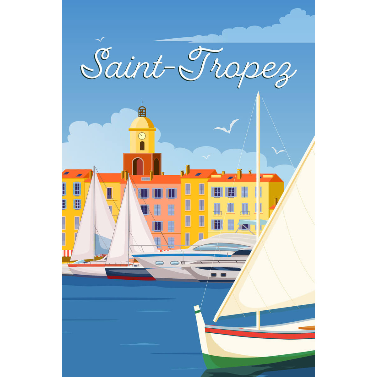 Tableau Mural Illustration Bateaux À Saint-tropez MER tableaux sur toile-bleu, CEANOTHE