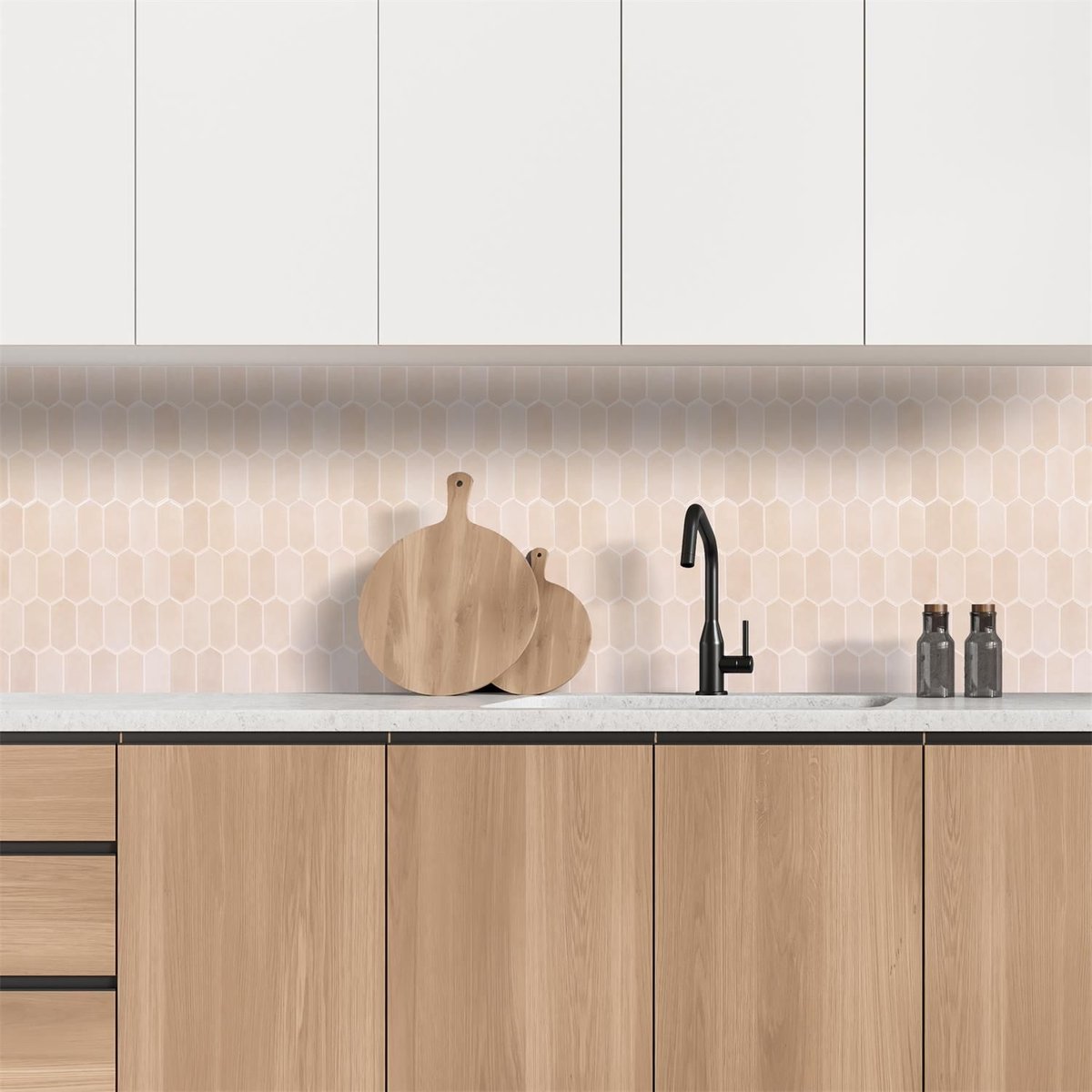 Lot de 4 crédences adhésives hexagonales beige, THE HOME DECO FACTORY