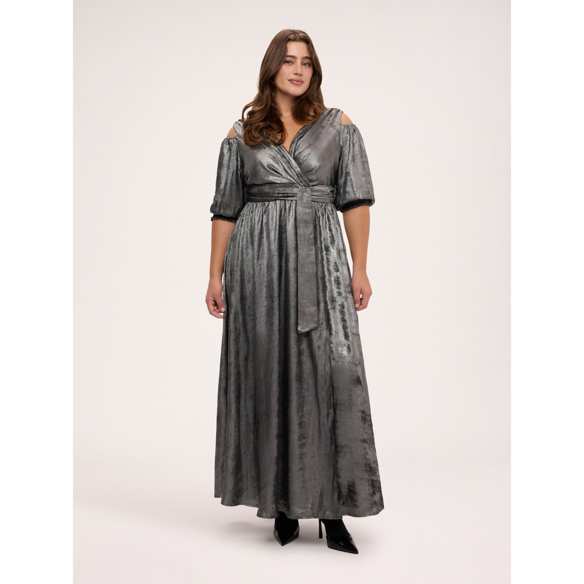 Robe croisée avec cut out gris, FIORELLA RUBINO