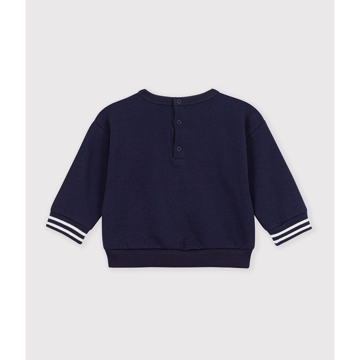 Sweat col rond en coton, badge brodé poitrine bleu marine, PETIT BATEAU