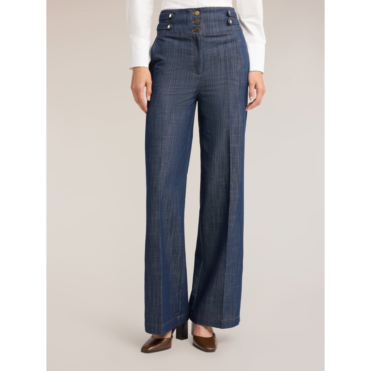 Jean palazzo taille haute avec pli bleu, MOTIVI