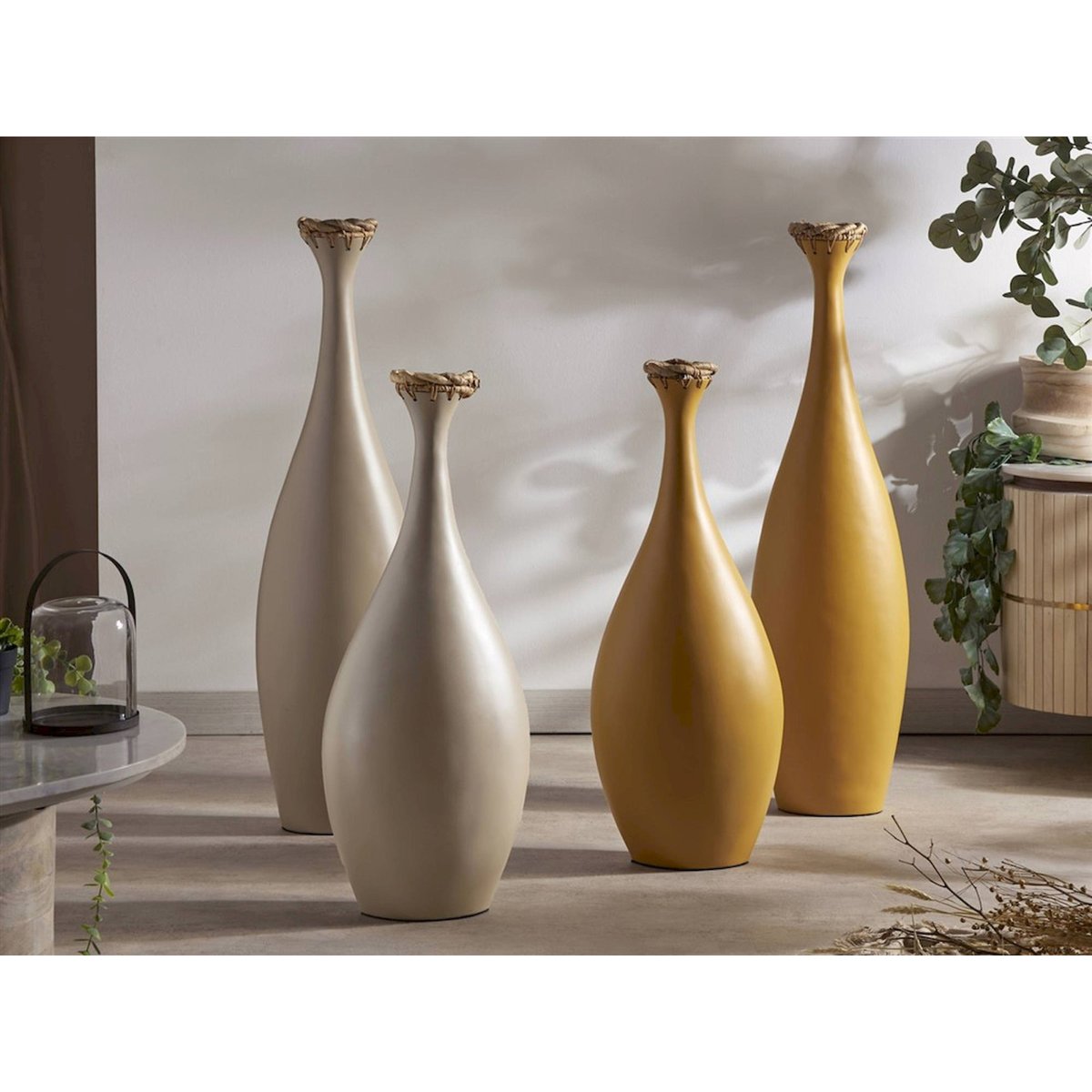Vase en bambou tressé et jacinthe d'eau beige naturel et bois clair, RECOLLECTION