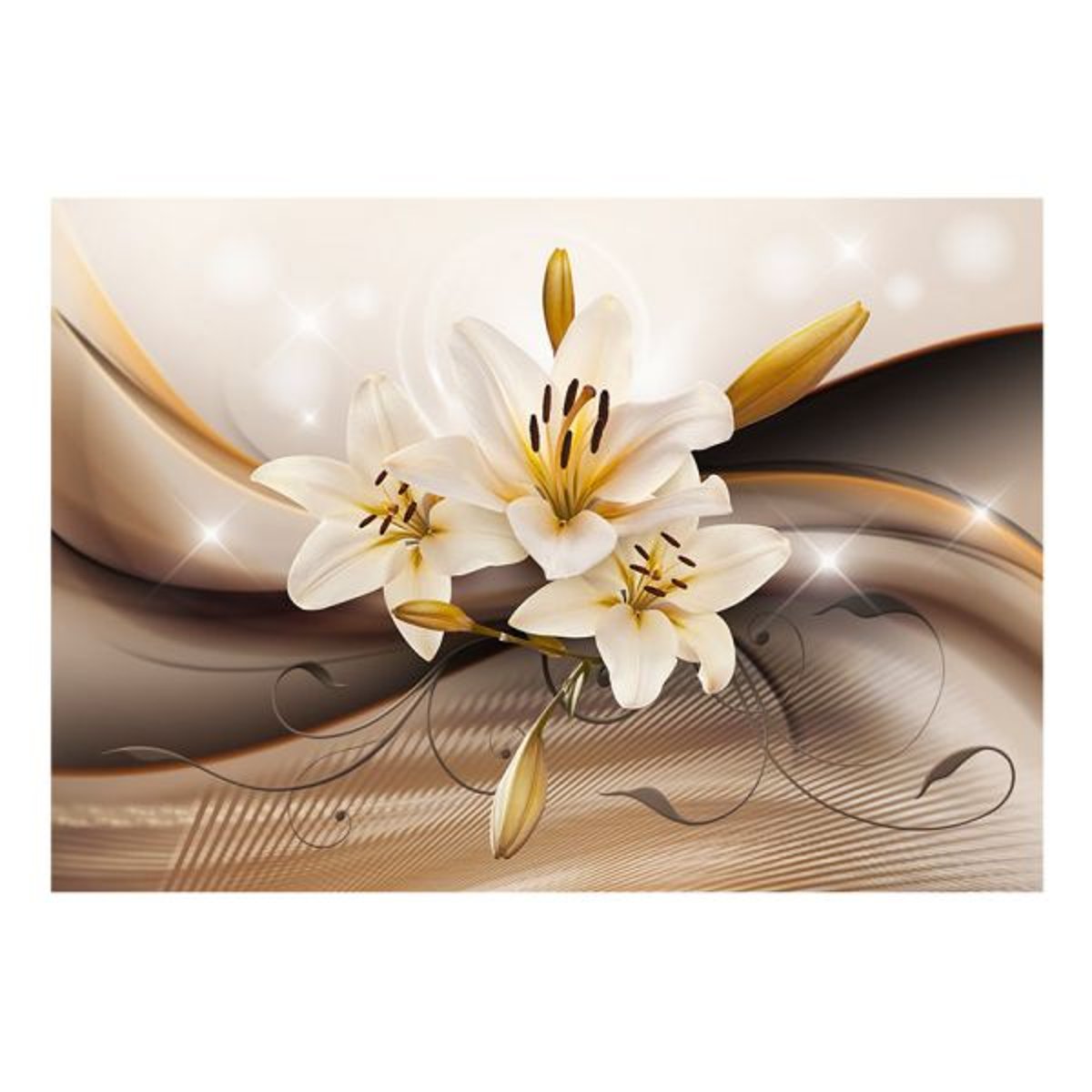 Papier peint intissé panoramique Fleurs Golden Lily multicouleur, EDEN