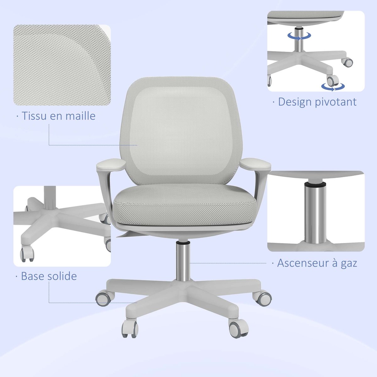 Chaise de bureau Maille Gris gris, HOMCOM