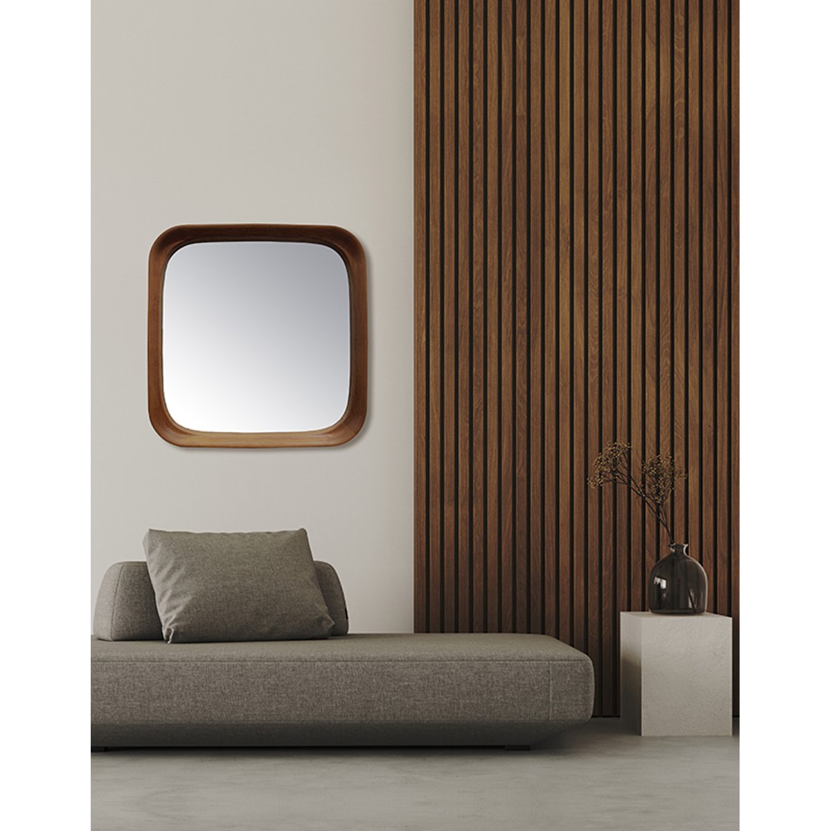 Miroir arrondi bois 61x61cm marron, EMDE