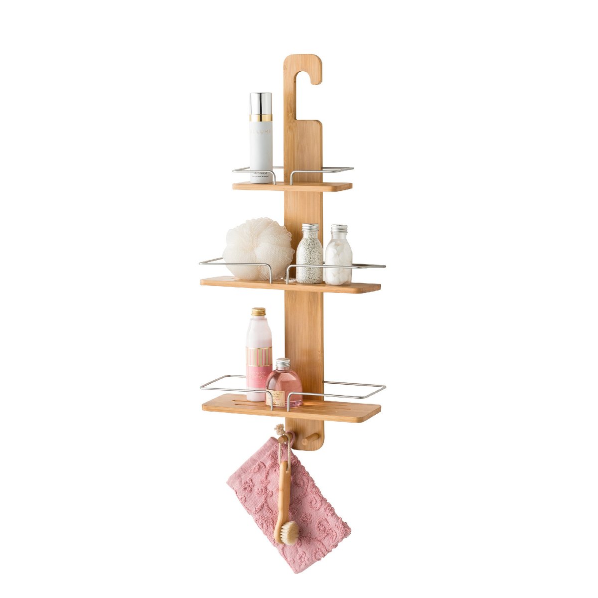 Etagère de douche 3 niveaux en bambou marron, ATMOSPHERA