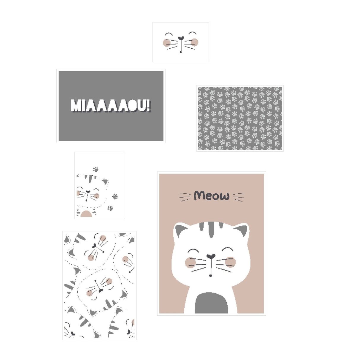 Lot 6 de cadres photos animalier bois FUNNY blanc, FACTORY