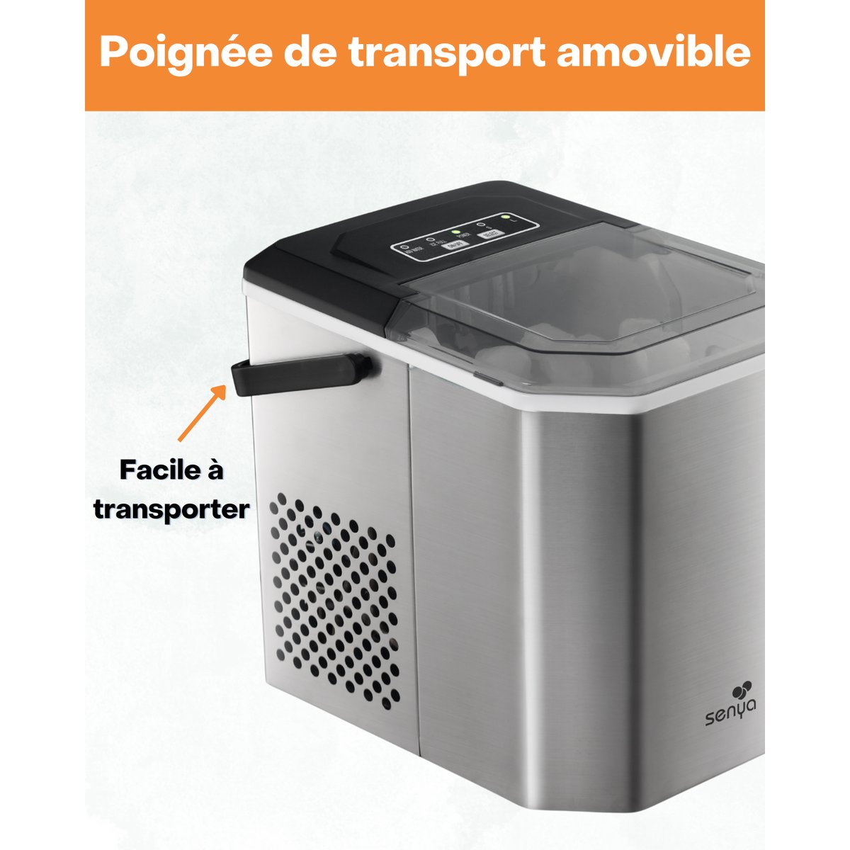 Machine à glaçons électrique portable – Glaçons en 6 min pour apéros et cocktails – 12Kg/24h – Réservoir 1,3 L gris, SENYA