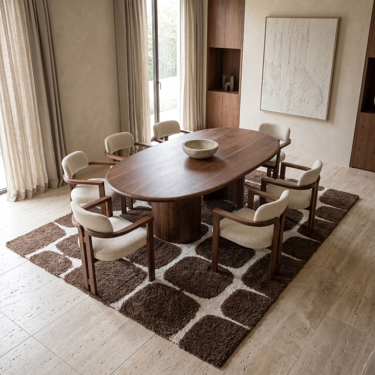 Tapis shaggy doux à relief graphique MOKA BLOCKS marron et ecru, THE DECO FACTORY