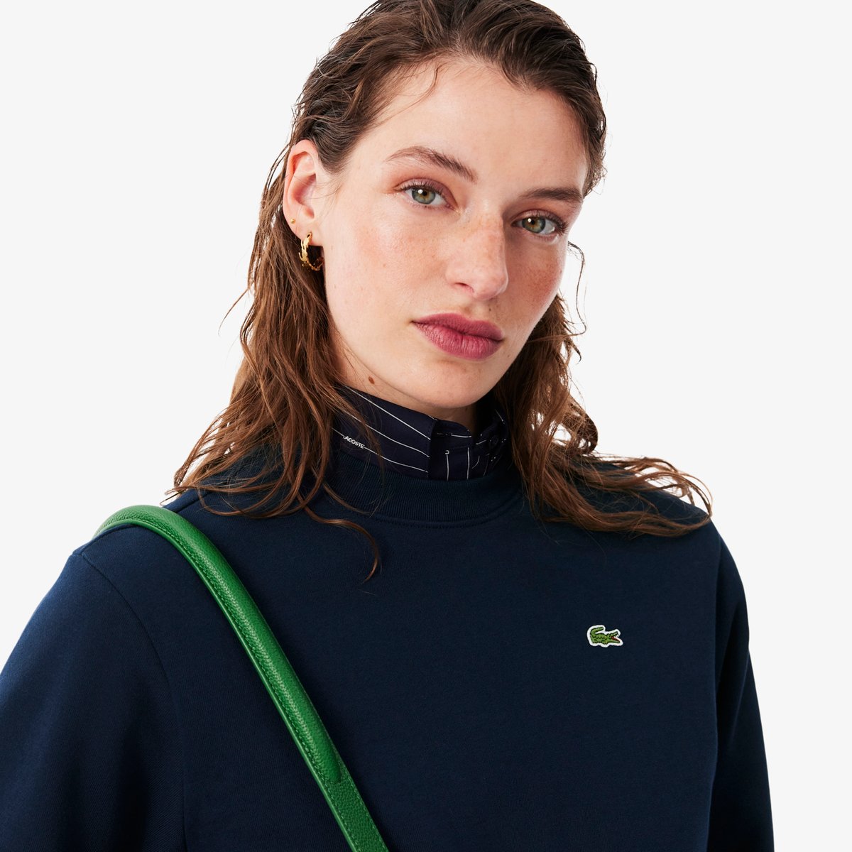 Sweatshirt relaxed fit col rond molleton bleu-166, LACOSTE
