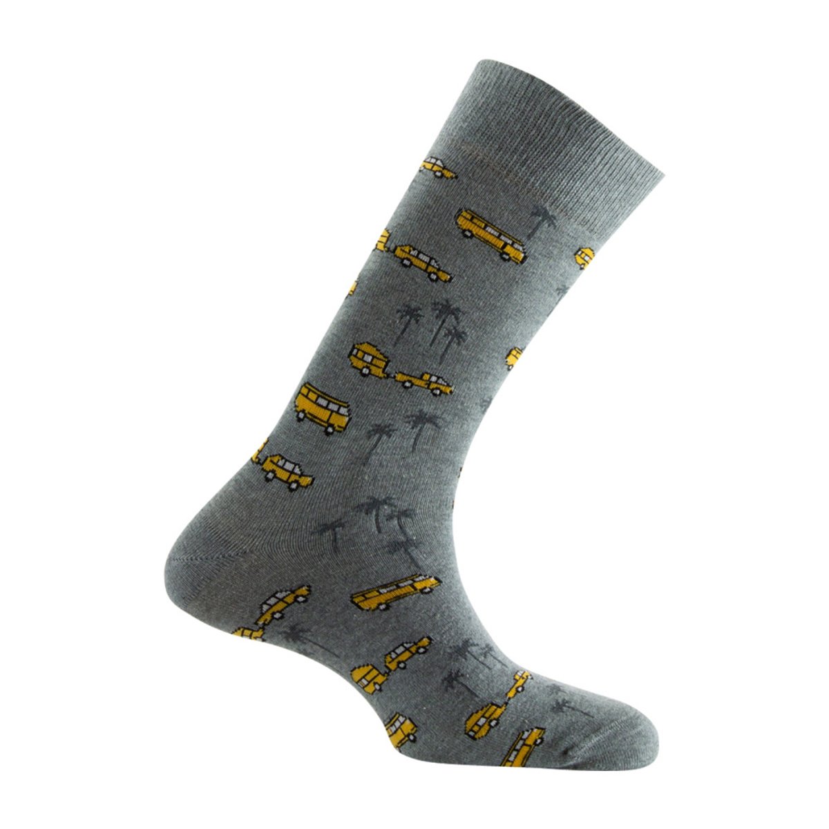 Lot de 2 Mi-chaussettes tendance homme coton en route pour les vacances : all over + unie gris, KINDY