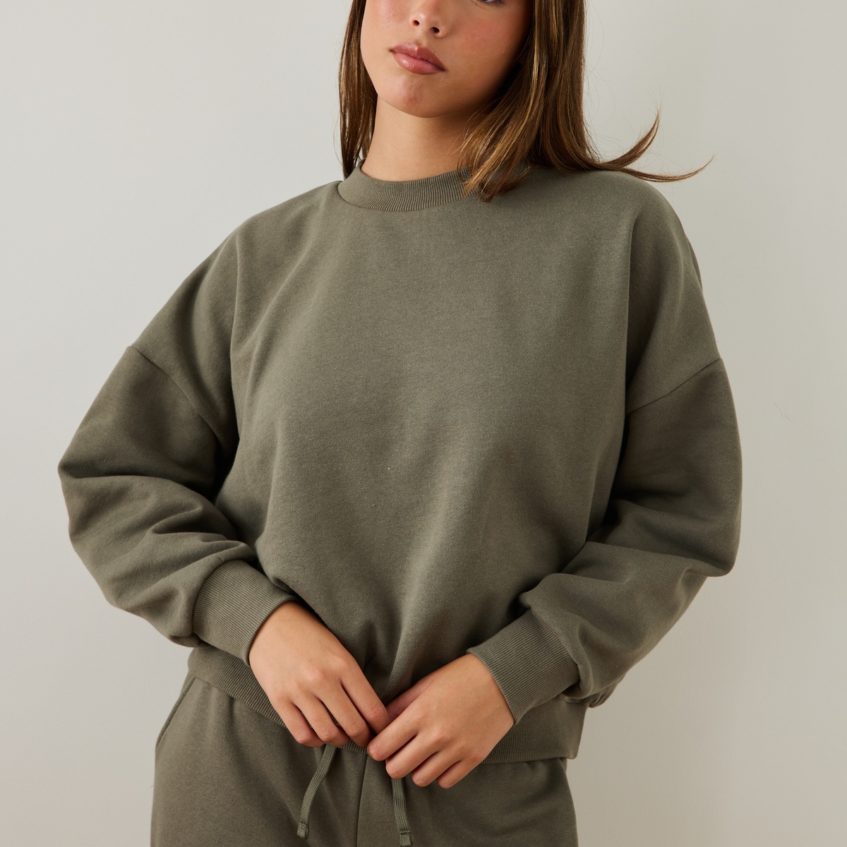 Sweat-shirt en molleton Selma kaki, VARIANCE
