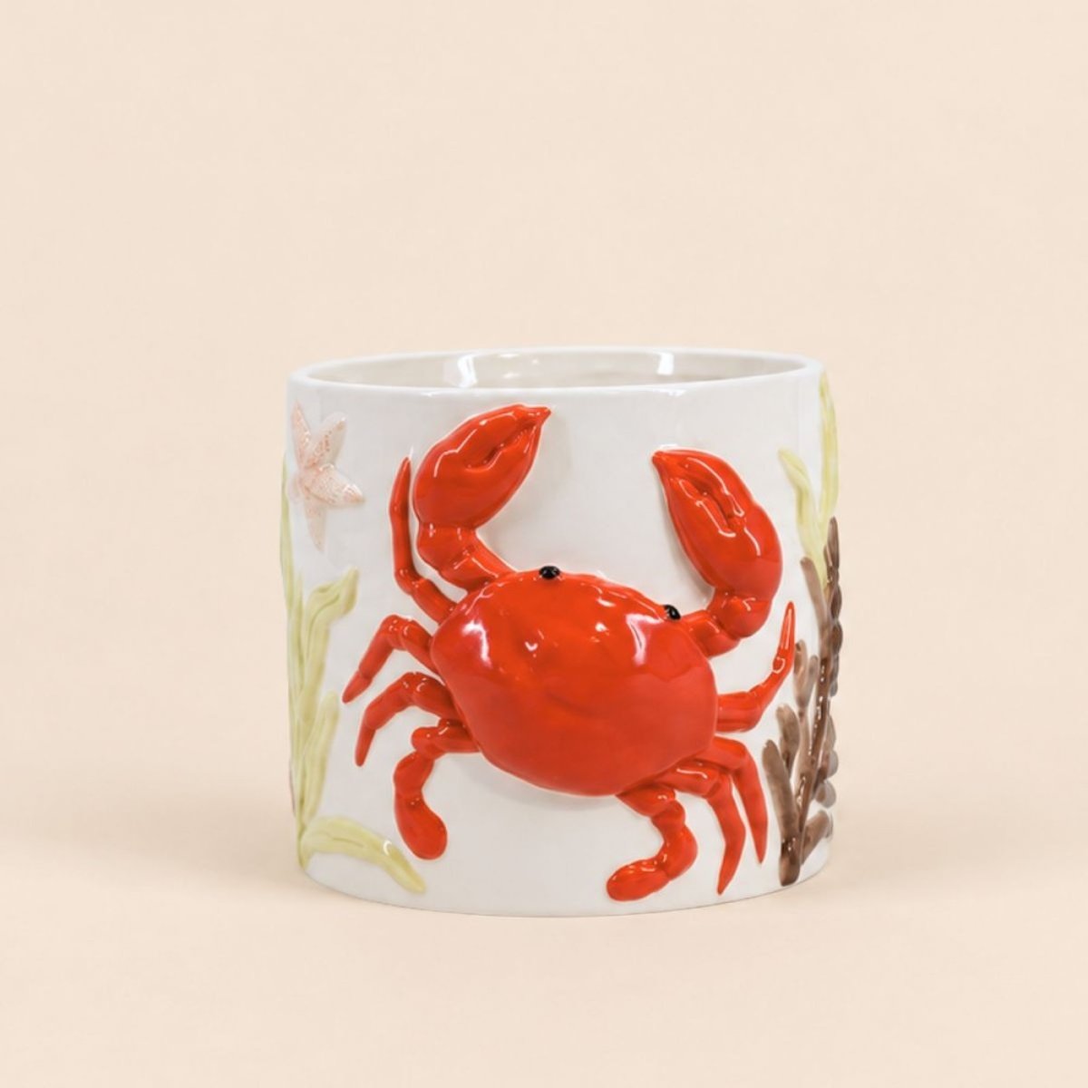 Cache-pot en céramique crabe 3D 19cm blanc, ORNAMI