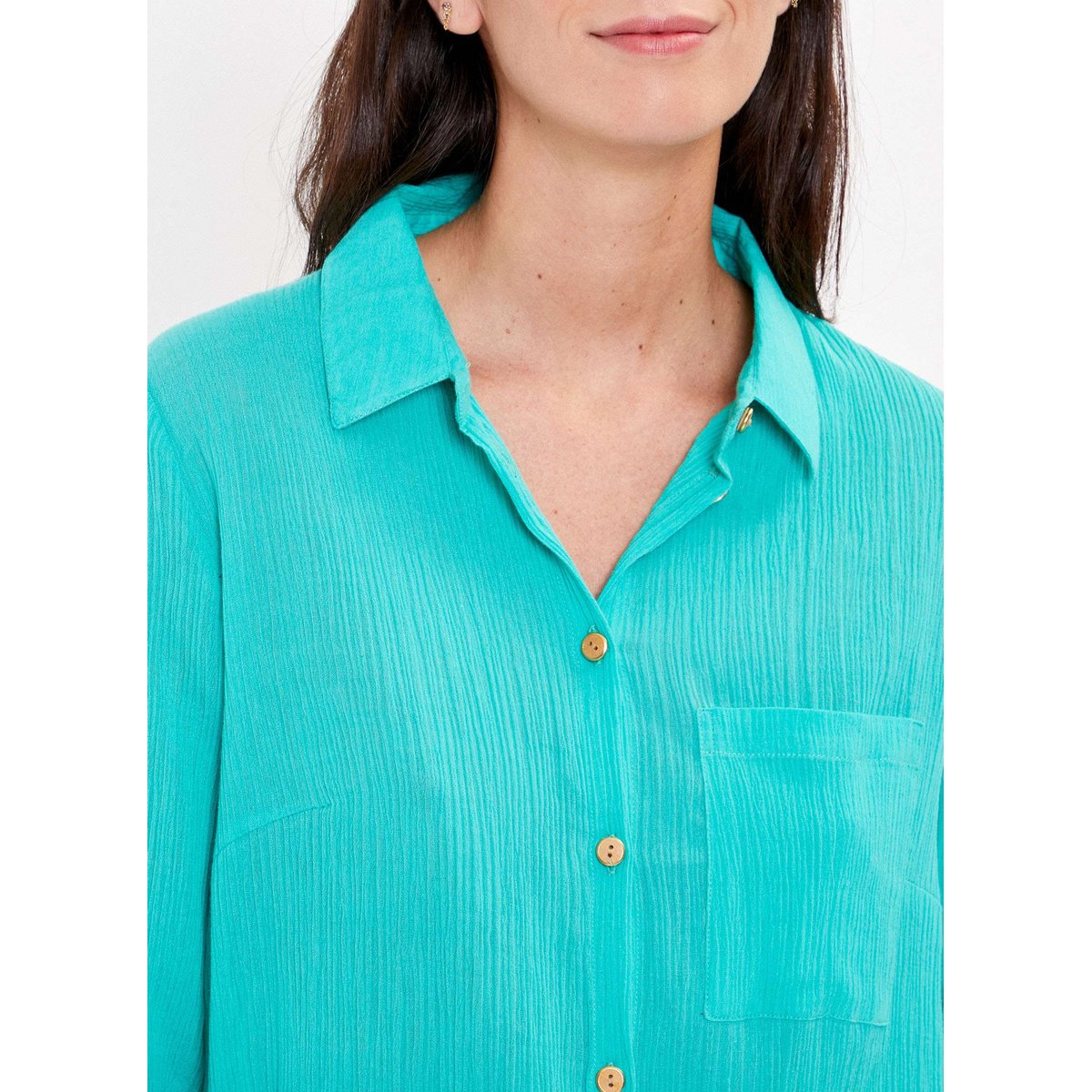 Chemise droite coton bio unie DOLORES jade, LA FIANCÉE