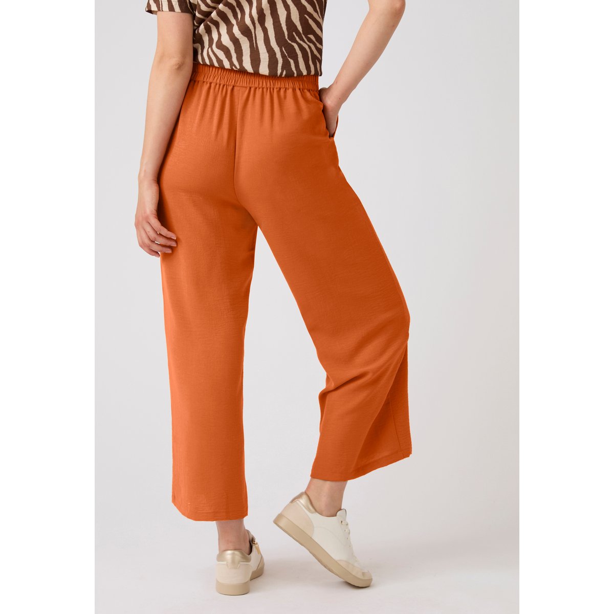 Pantalon large 7/8ème tissu crêpe effet froissé orange ambre, DAMART