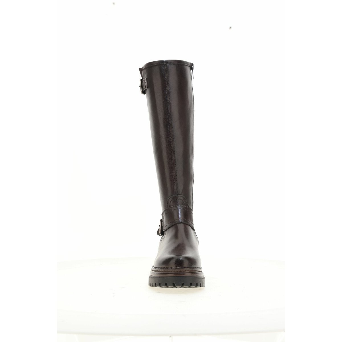 Leather Knee-High Boots with Buckles dark brown, MJUS