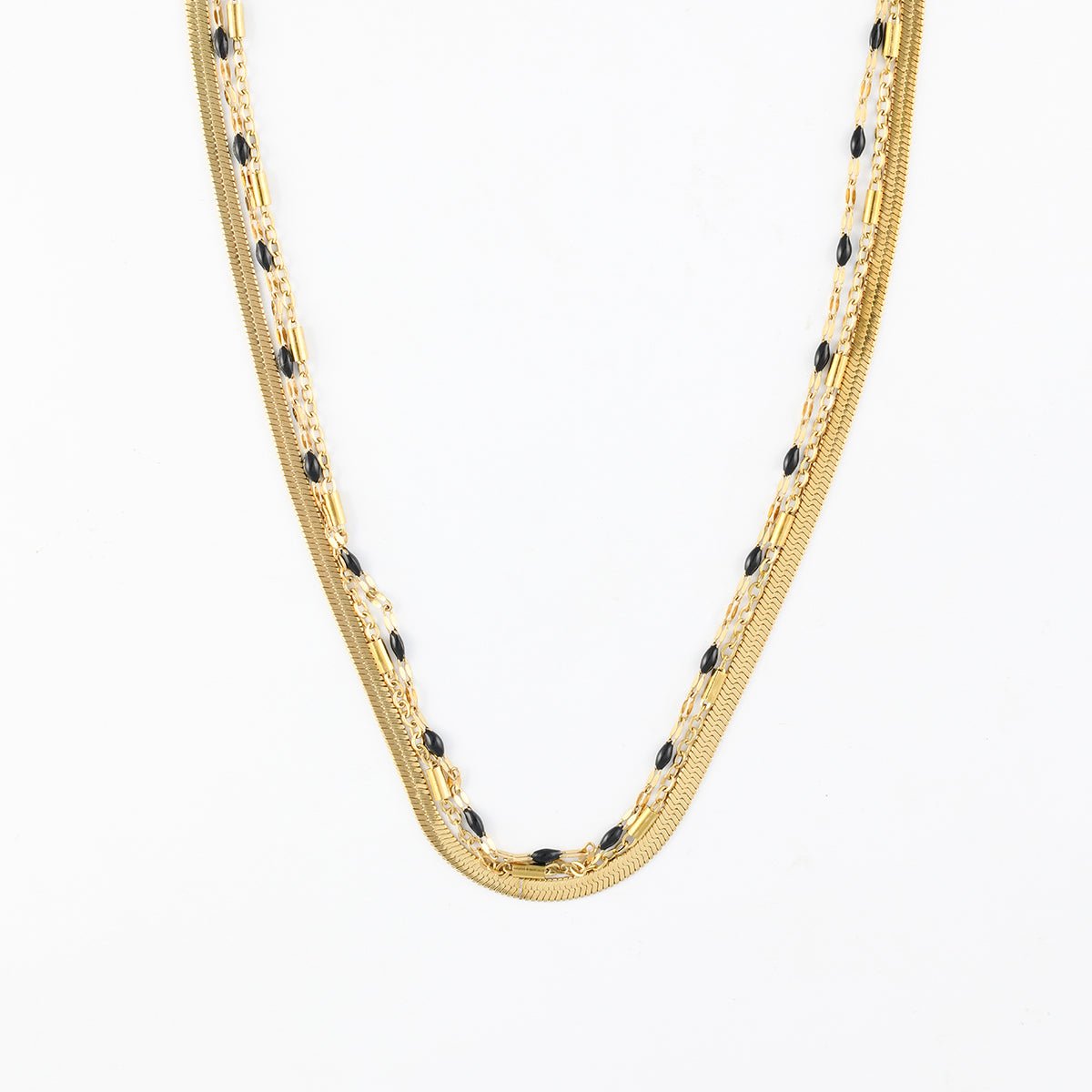 Collier chaîne 3 rangs acier inoxydable et époxy noir doré, BALABOOSTE