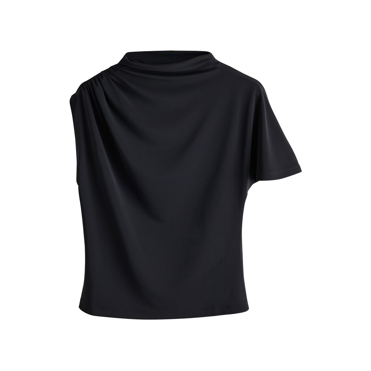 Haut asymétrique drapé à manches courtes noir, NEXT