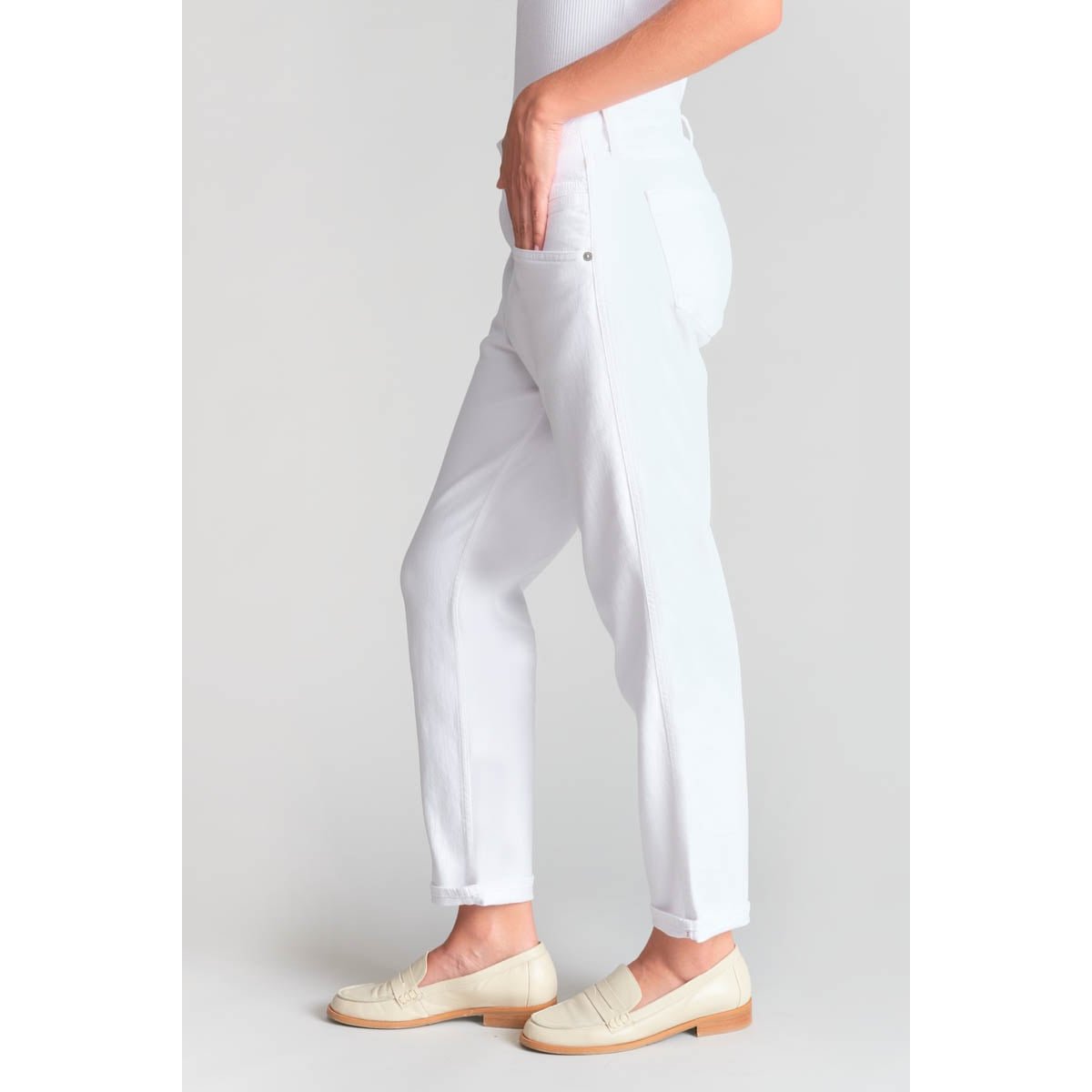 Jeans loose, large 400/60 girlfriend , 7/8ème white, LE TEMPS DES CERISES