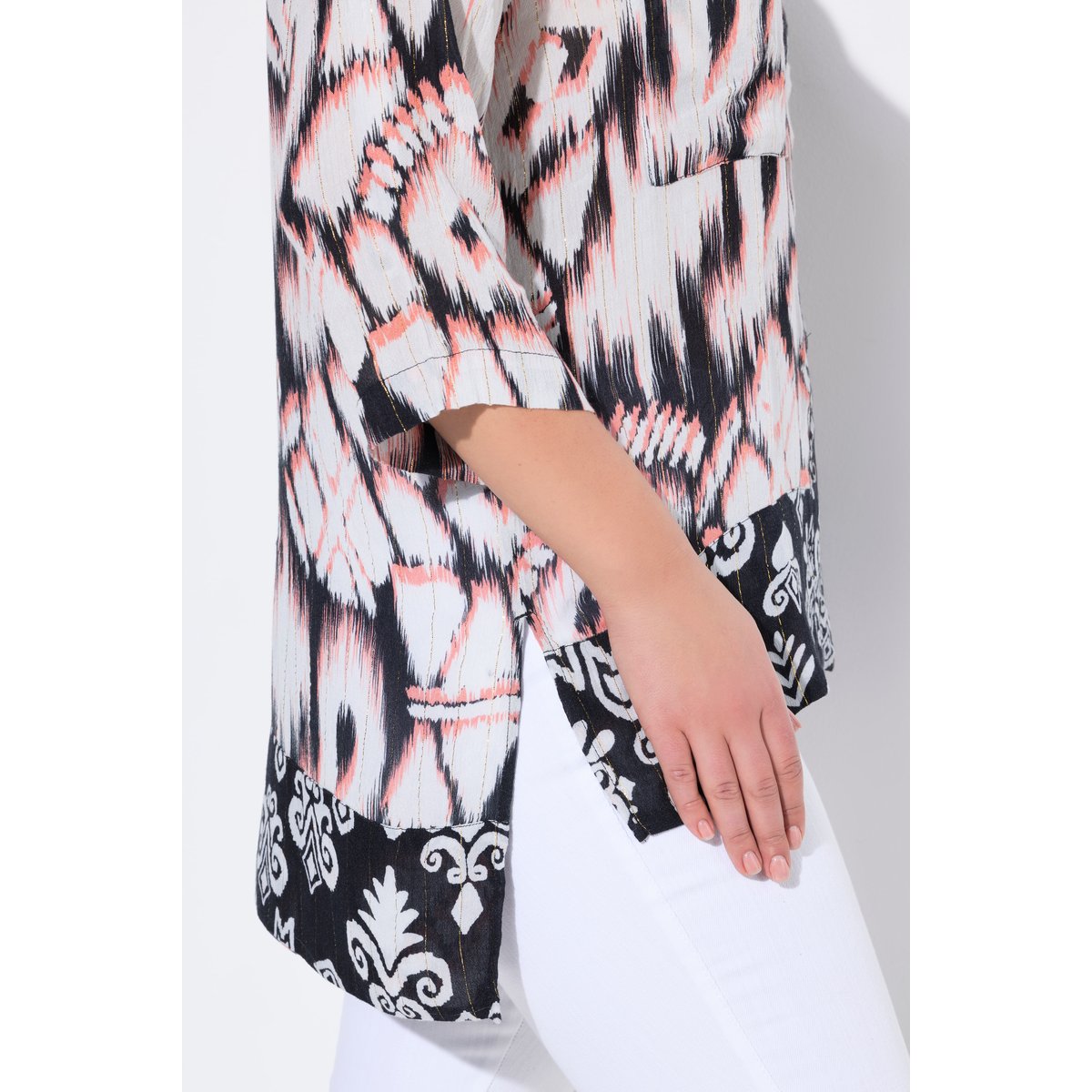 Tunique longue, col chemise, manches 3/4 corail, ULLA POPKEN