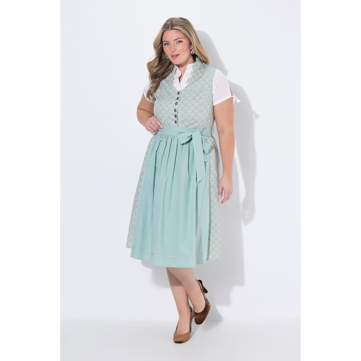 Dirndl, col montant, col V, jacquard sauge, ULLA POPKEN