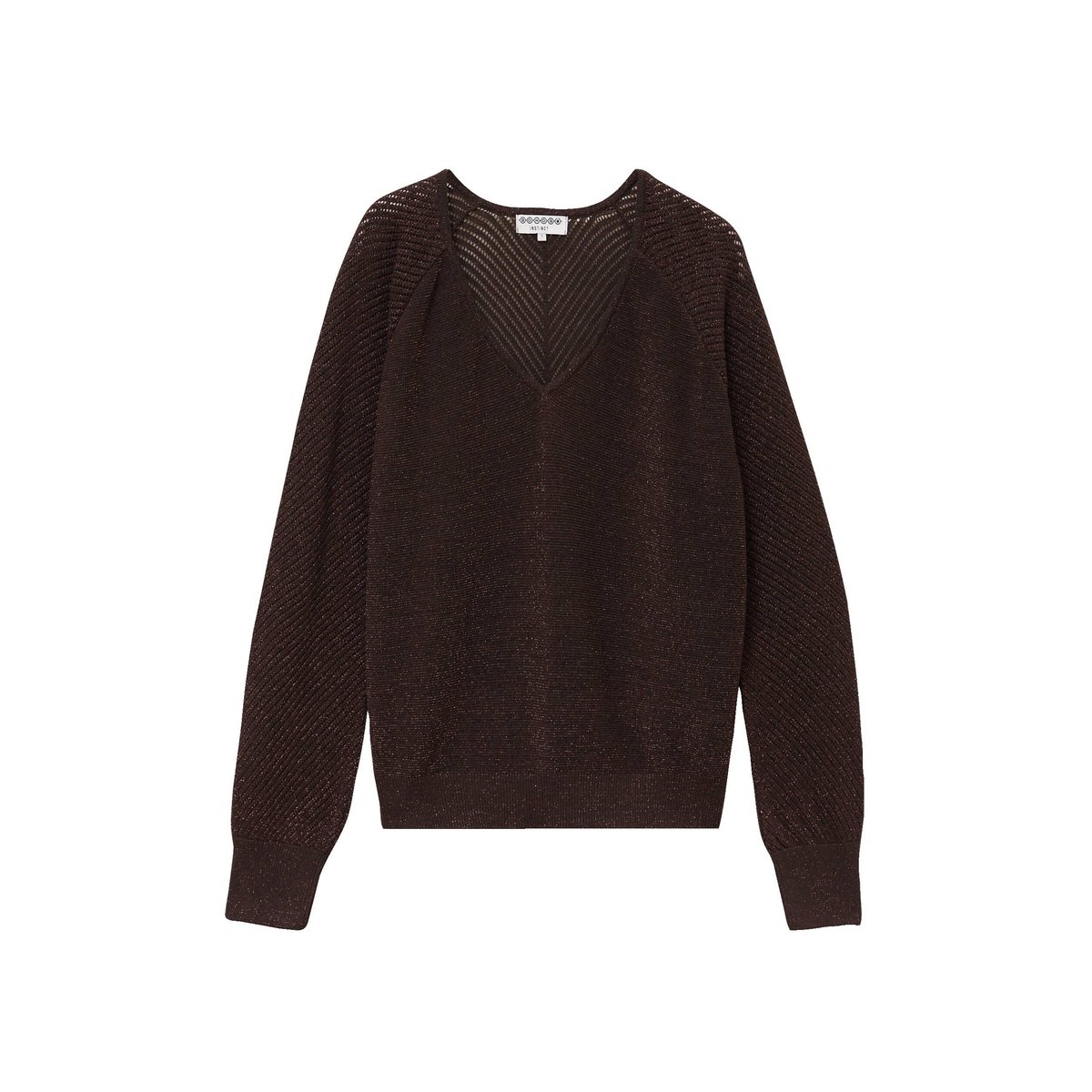 Pull droit col v manches longues marron, BONOBO