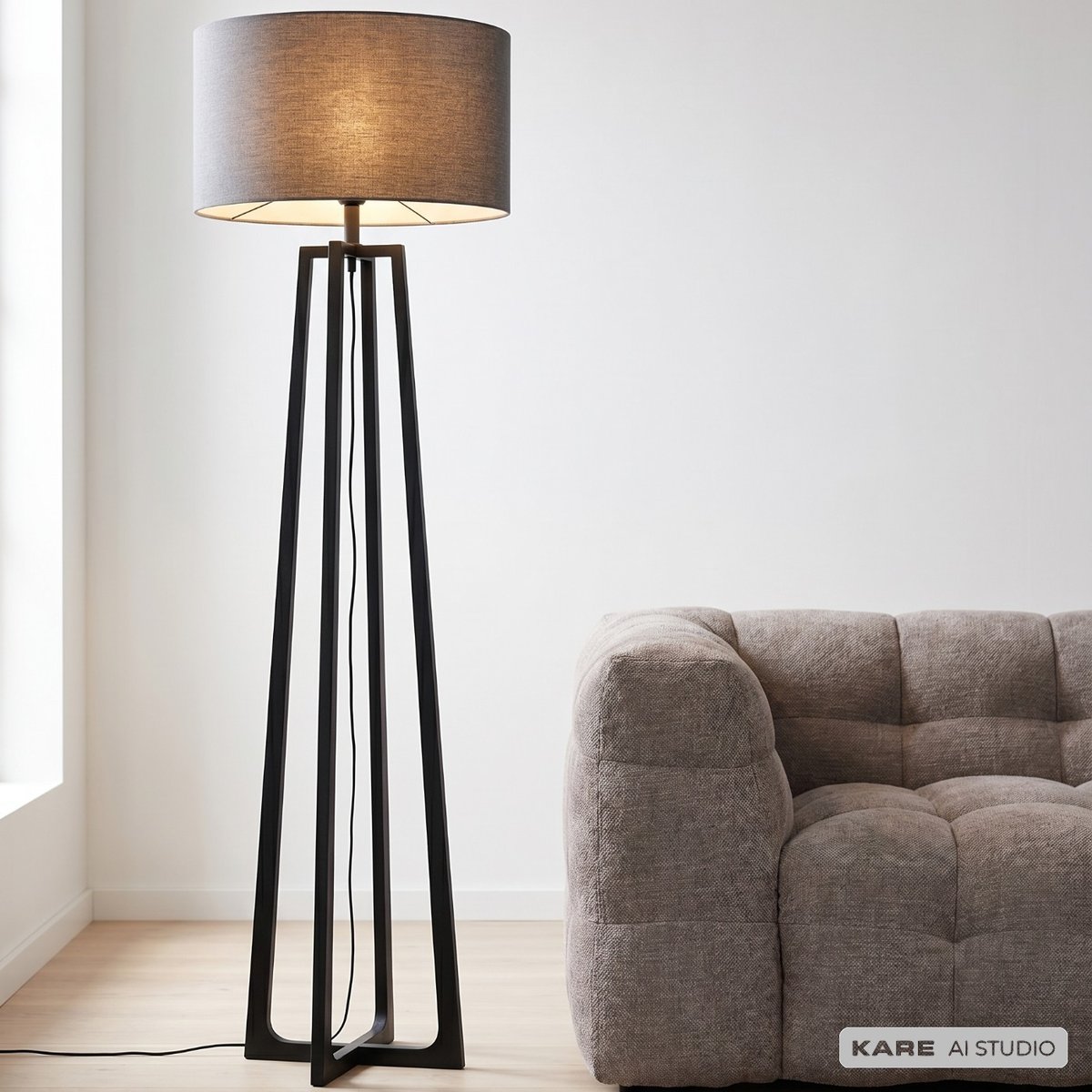 Lampadaire en acier, soie et lin, TIMON noir, KARE DESIGN