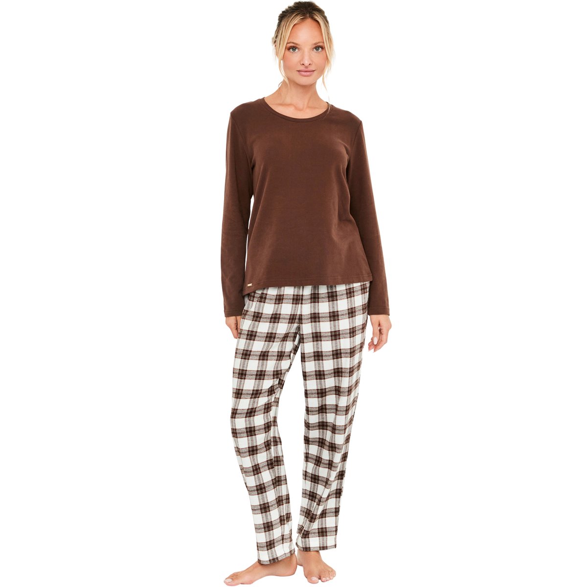 Pyjama pantalon top manches longues Classic Cocoa marron, SELMARK