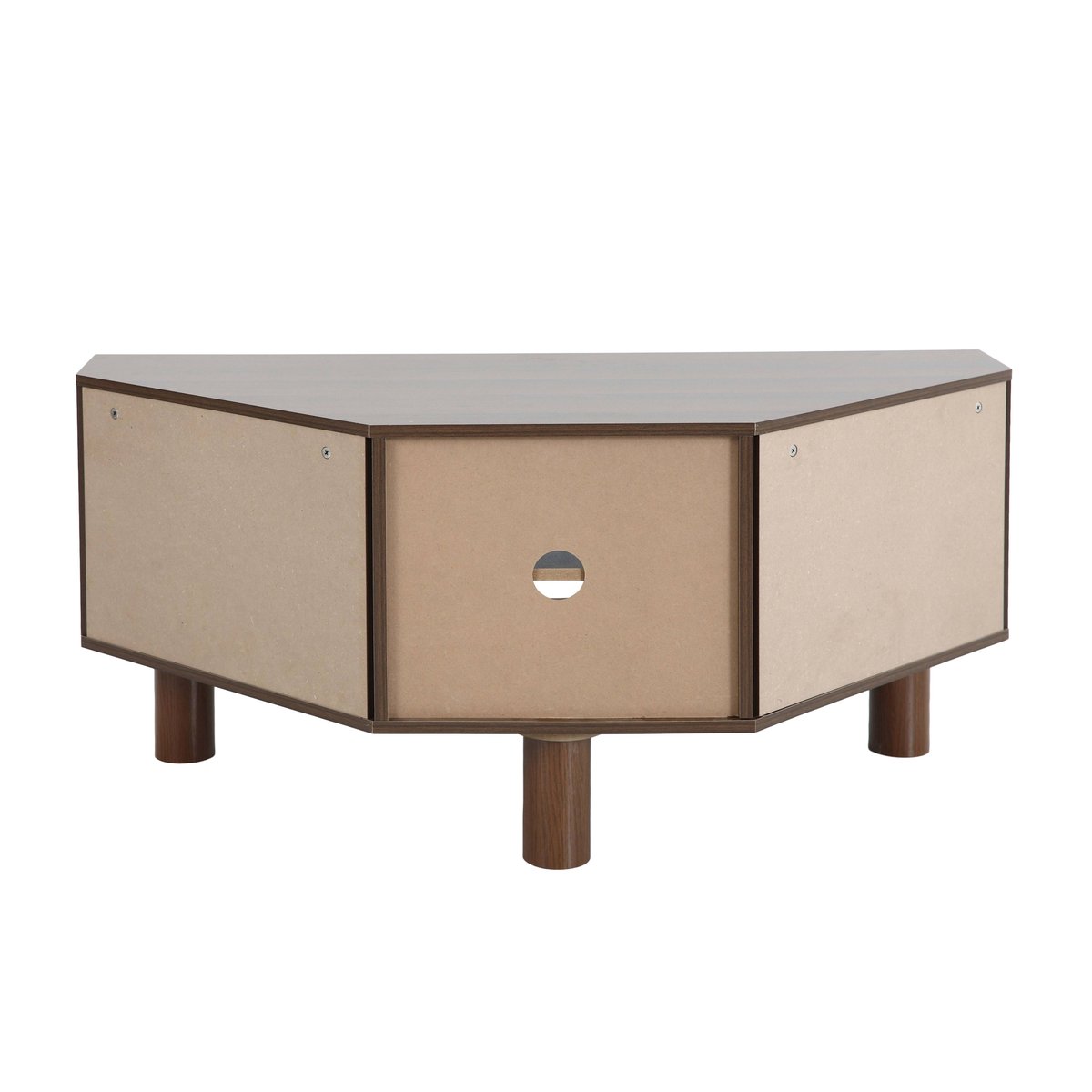 Meuble TV d'angle effet bois et cannage 120 cm en rotin synthétique style bohème, ADAM bois foncé, OVIALA