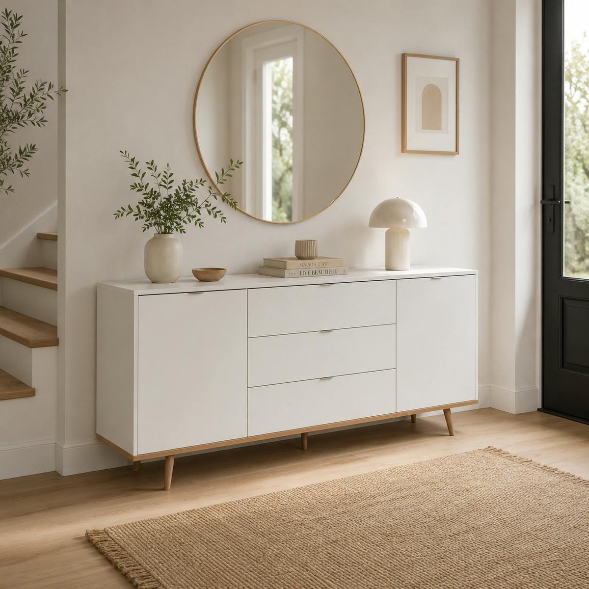 Buffet scandinave blanc 2 portes 3 tiroirs ALVA blanc, PIER IMPORT