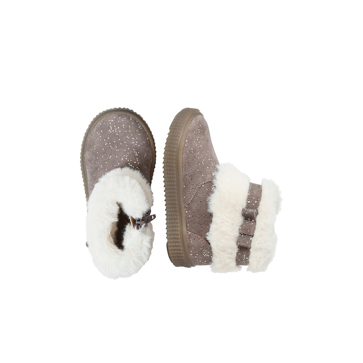 Boots cuir fourrés taupe, VERTBAUDET