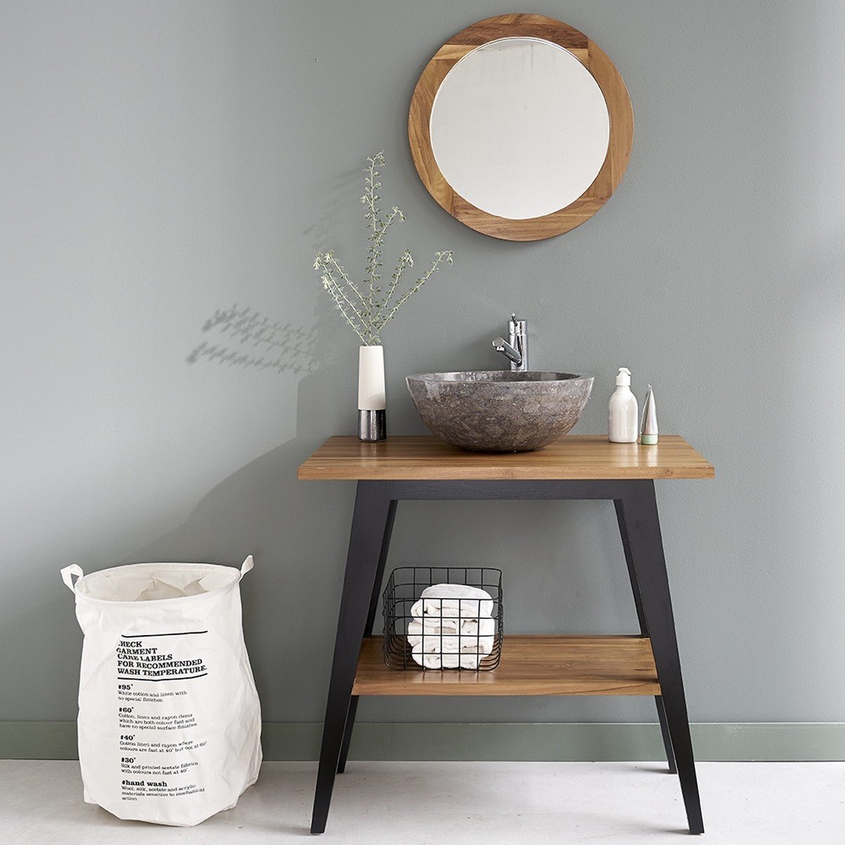 Miroir en teck massif 50 cm SARA naturel, BERAH GETAH
