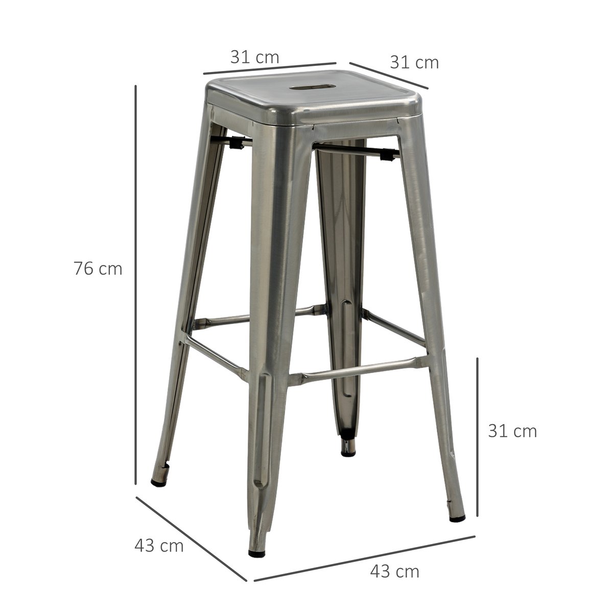 Tabouret de bar Acier Argent argent, HOMCOM