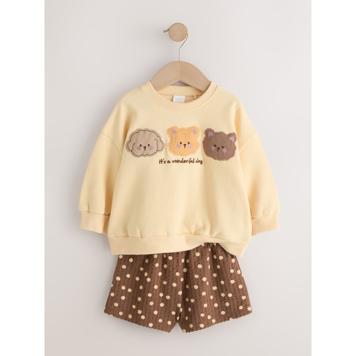 Ensemble short et sweat ras du cou ours brun chocolat, NEXT