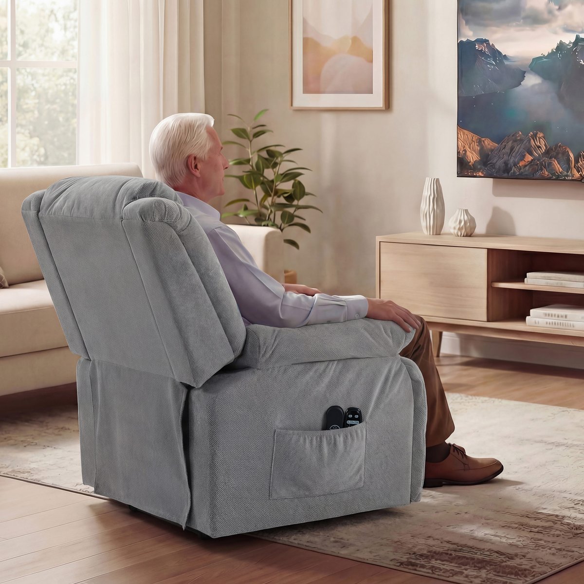 Fauteuil releveur multifonctionnel Velours gris clair, HOMCOM