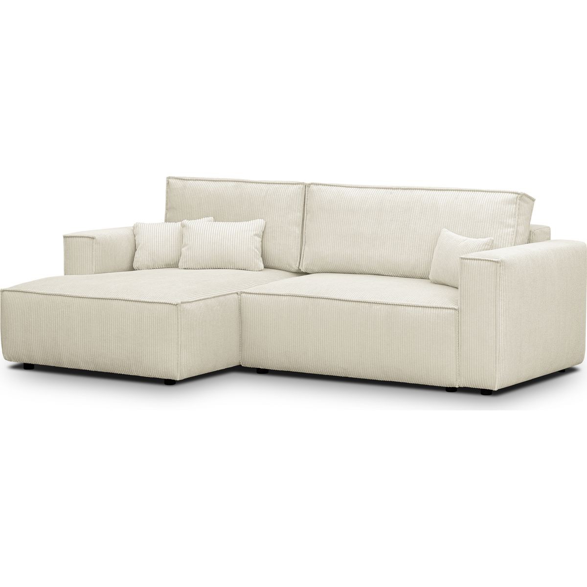 Canapé d'angle à gauche convertible 3 places en velours côtelé - ASTI beige, HOMIFAB