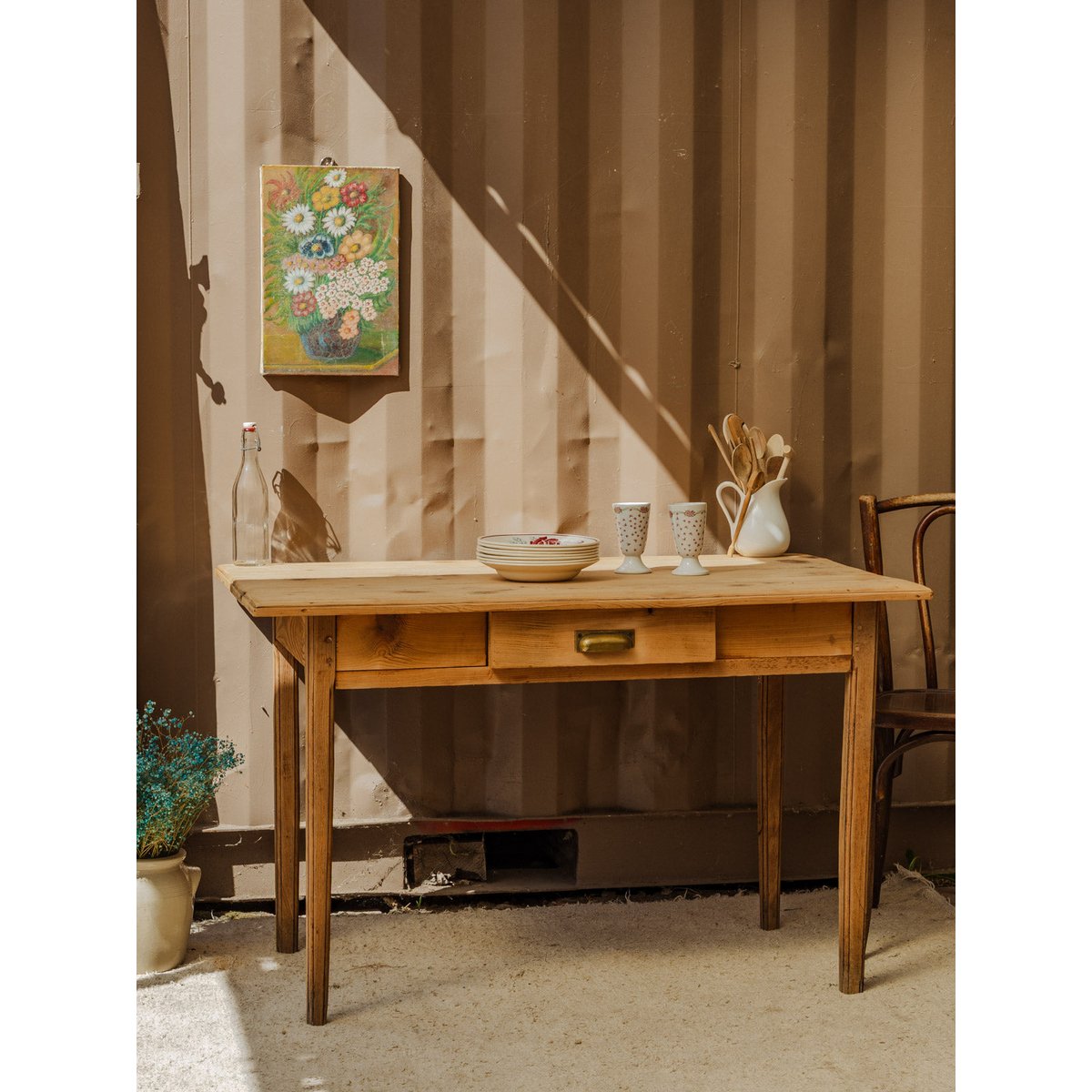 Table à manger de ferme en bois Romy N°1440 - Bon état bois clair, DEBONGOUT
