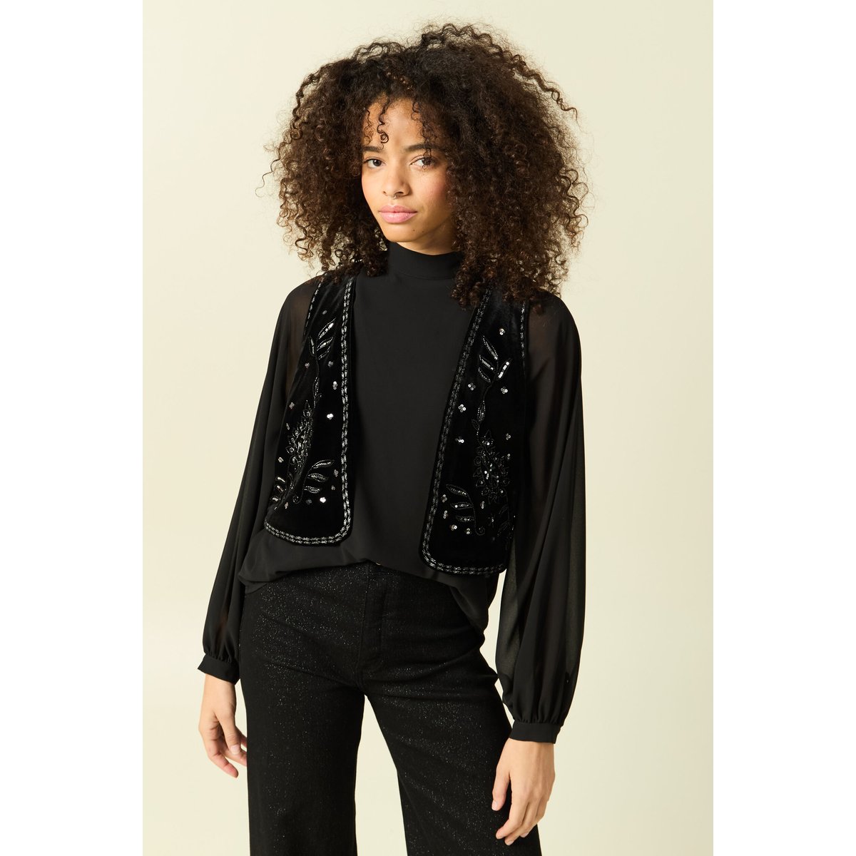 Veston court droit en velours noir, BONOBO