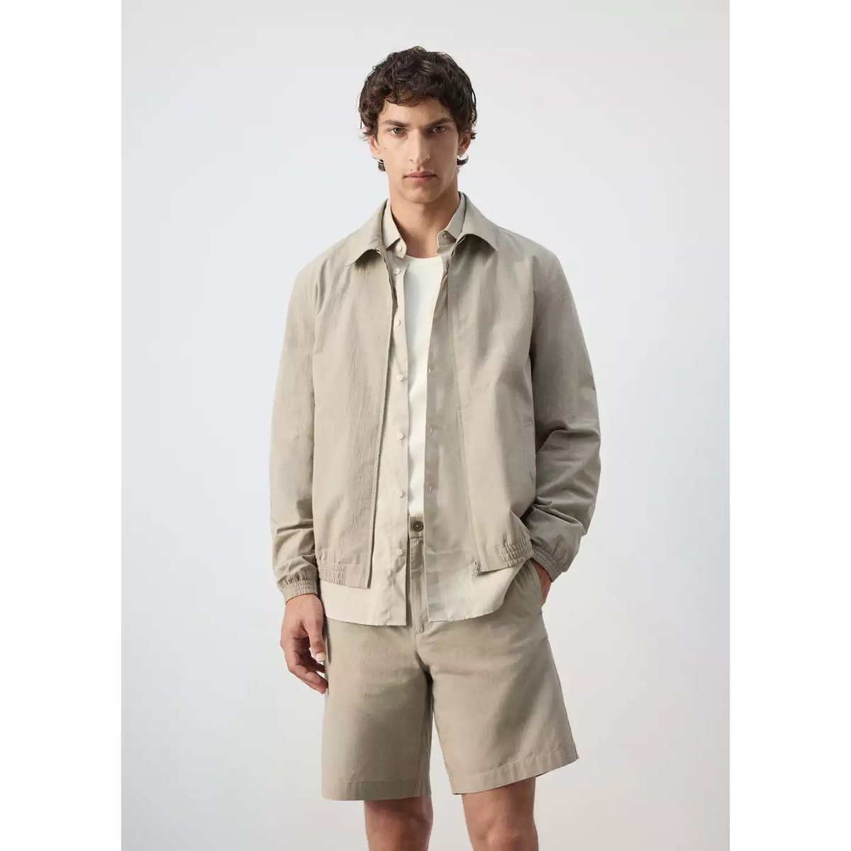 Veste à petits carreaux 100 % coton beige, MANGO MAN
